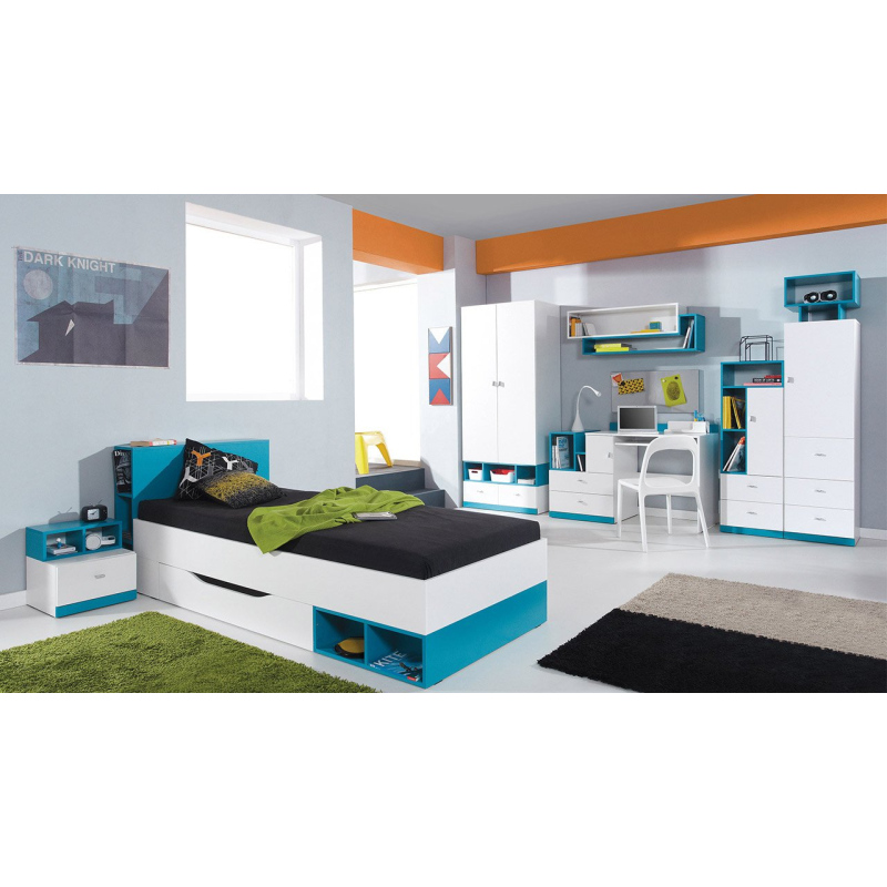 Nábytek do dětského pokoje s postelí 90x200 HARKA 4 - bílý / modrý