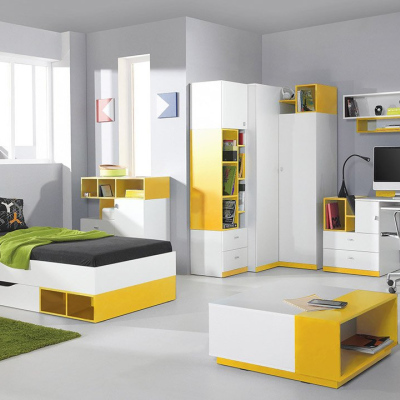 Nábytek do dětského pokoje s postelí 90x200 HARKA 3 - bílý / žlutý