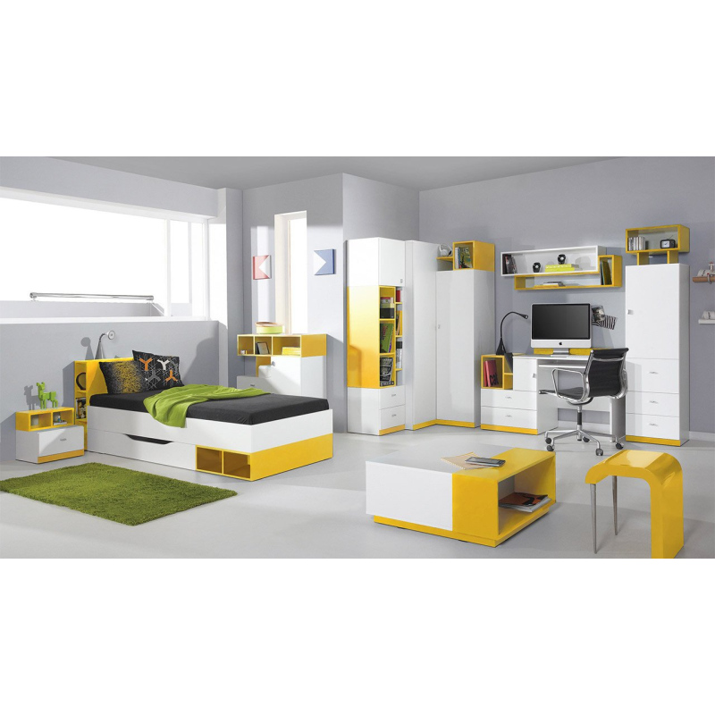 Nábytek do dětského pokoje s postelí 90x200 HARKA 3 - bílý / žlutý