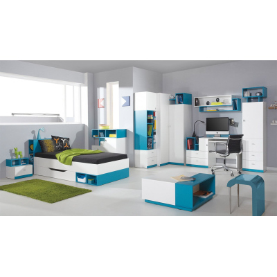 Nábytek do dětského pokoje s postelí 90x200 HARKA 3 - bílý / modrý