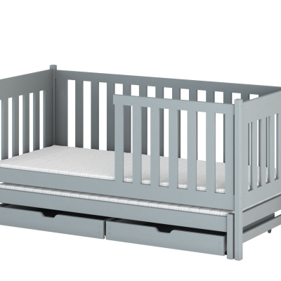 Dětská postel s přistýlkou a úložným prostorem KAENA - 90x200, šedá