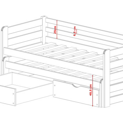 Dětská postel s přistýlkou a úložným prostorem HERMIONA - 80x160, bílá