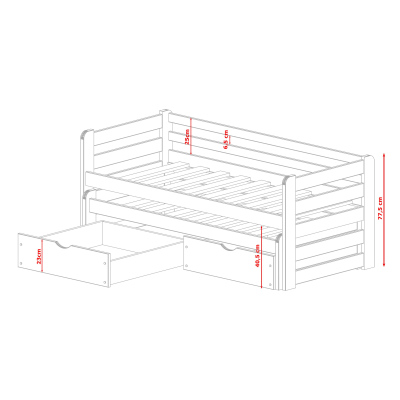 Dětská postel s přistýlkou a úložným prostorem HERMIONA - 80x180, bílá