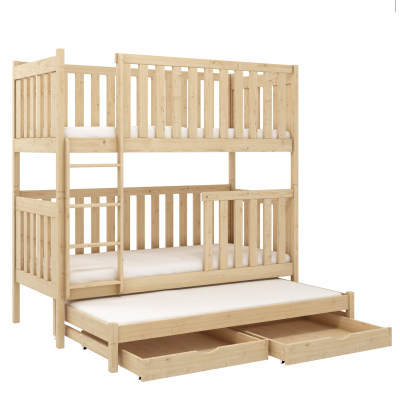 Patrová postel se šuplíky a přistýlkou ELEONORA - 80x180, borovice