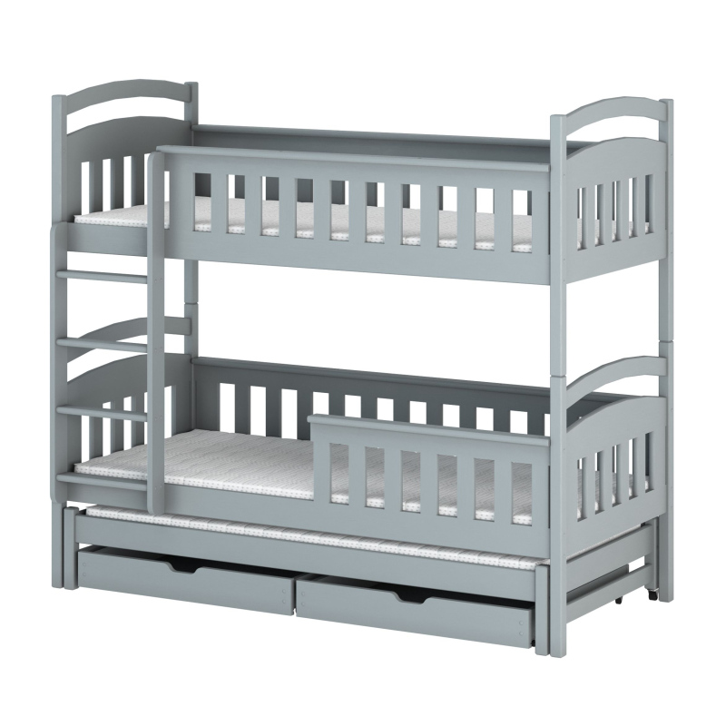 Patrová postel se šuplíky a přistýlkou HAFIA - 80x180, šedá