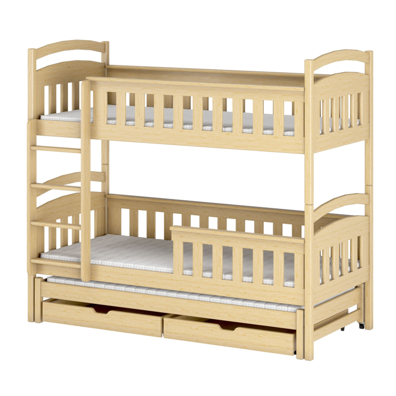 Patrová postel se šuplíky a přistýlkou HAFIA - 80x180, borovice