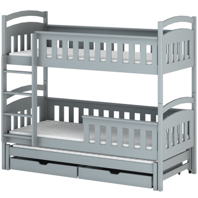 Patrová postel se šuplíky a přistýlkou HAFIA - 90x200, šedá