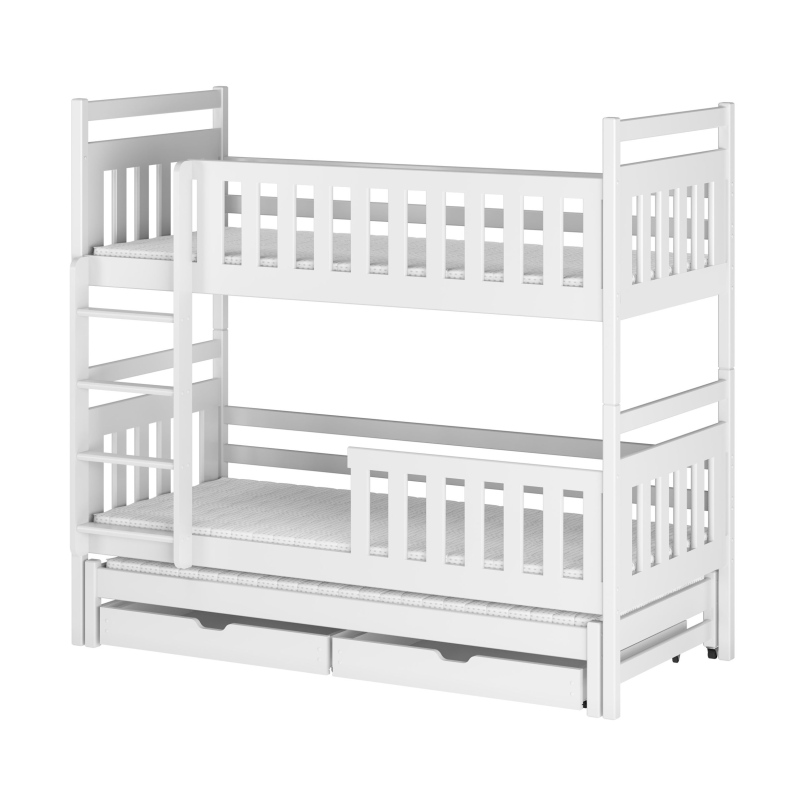 Patrová postel se šuplíky a přistýlkou MICHAELA - 80x160, bílá