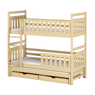 Patrová postel se šuplíky a přistýlkou MICHAELA - 80x160, borovice