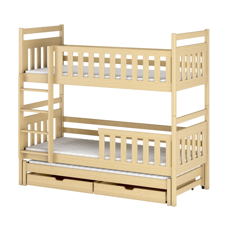 Patrová postel se šuplíky a přistýlkou MICHAELA - 80x180, borovice