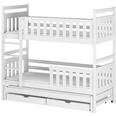 Patrová postel se šuplíky a přistýlkou MICHAELA - 80x200, bílá