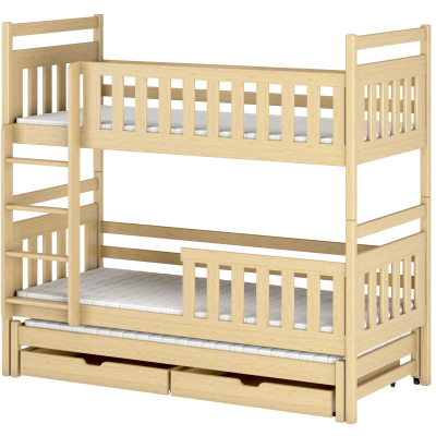 Patrová postel se šuplíky a přistýlkou MICHAELA - 80x200, borovice