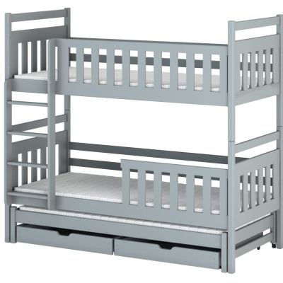 Patrová postel se šuplíky a přistýlkou MICHAELA - 90x190, šedá