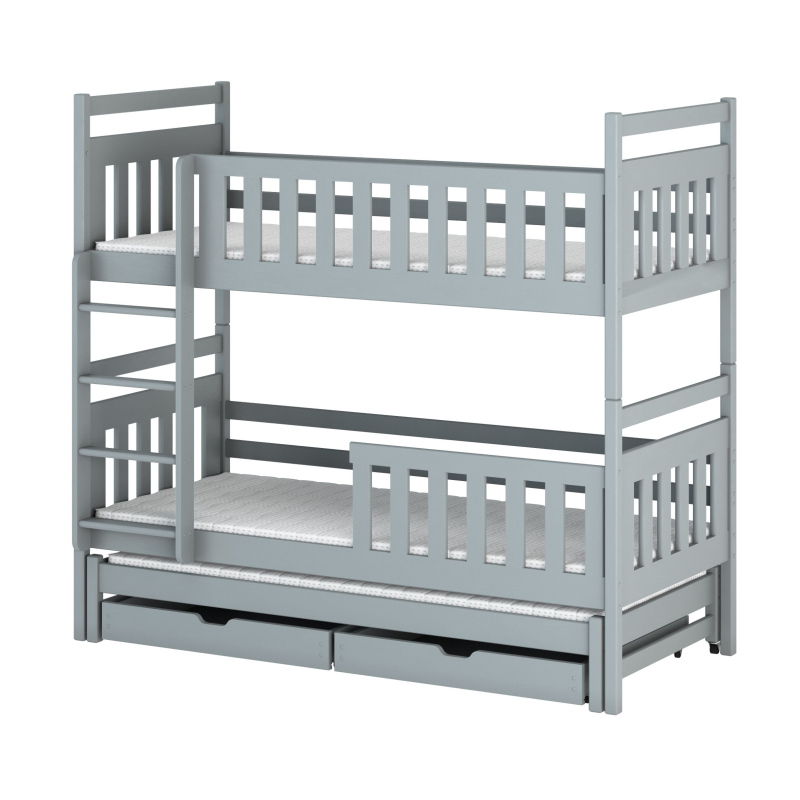 Patrová postel se šuplíky a přistýlkou MICHAELA - 90x190, šedá
