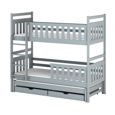 Patrová postel se šuplíky a přistýlkou MICHAELA - 90x200, šedá