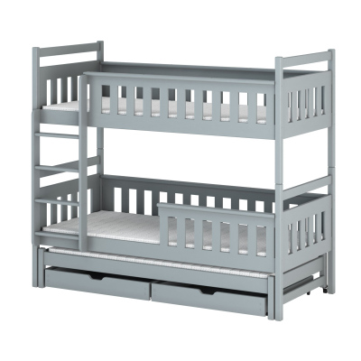 Patrová postel se šuplíky a přistýlkou KALIDA - 80x160, šedá