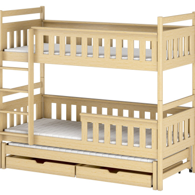 Patrová postel se šuplíky a přistýlkou KALIDA - 80x160, borovice