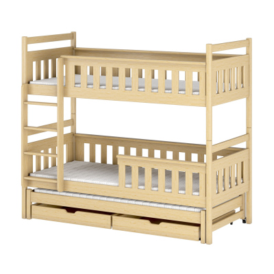 Patrová postel se šuplíky a přistýlkou KALIDA - 80x180, borovice