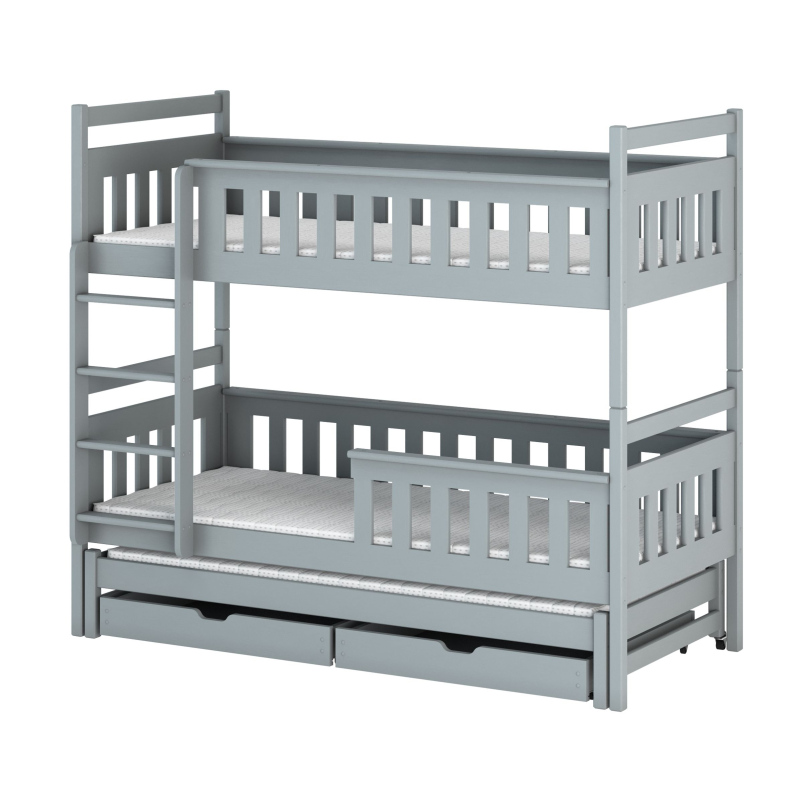 Patrová postel se šuplíky a přistýlkou KALIDA - 90x190, šedá