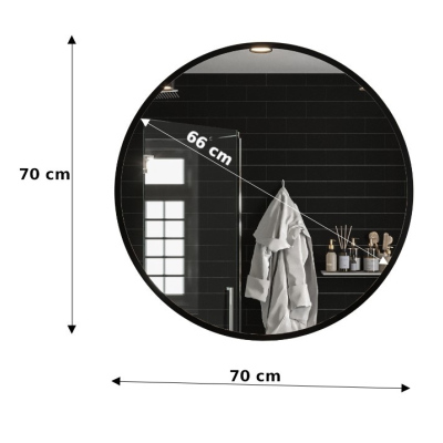 Kulaté zrcadlo ZENOBIE 70 cm - černý mat