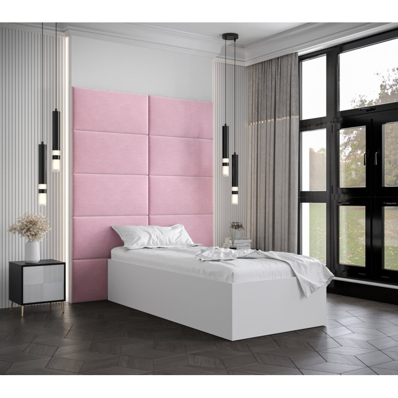 Jednolůžko s čalouněnými panely MIA 1 - 90x200, bílé, růžové panely