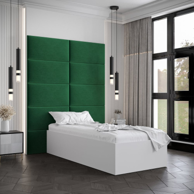 Jednolůžko s čalouněnými panely MIA 1 - 90x200, bílé, zelené panely