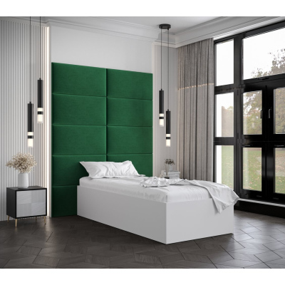 Jednolůžko s čalouněnými panely MIA 1 - 90x200, bílé, zelené panely