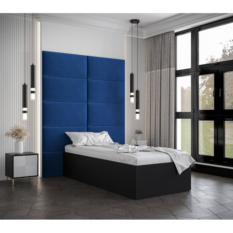 Jednolůžko s čalouněnými panely MIA 1 - 90x200, černé, modré panely