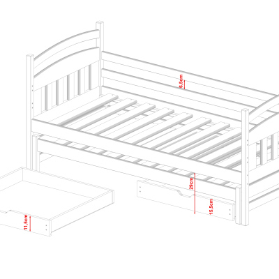 Dětská postel pro 2 se šuplíky GABINA - 80x180, bílá