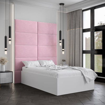 Jednolůžko s čalouněnými panely MIA 1 - 120x200, bílé, růžové panely