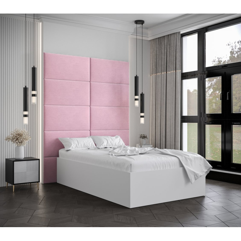 Jednolůžko s čalouněnými panely MIA 1 - 120x200, bílé, růžové panely