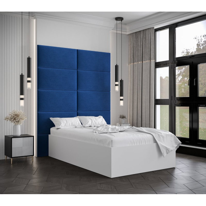 Jednolůžko s čalouněnými panely MIA 1 - 120x200, bílé, modré panely