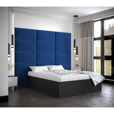 Dvojlůžko s čalouněnými panely MIA 1 - 140x200, černé, modré panely