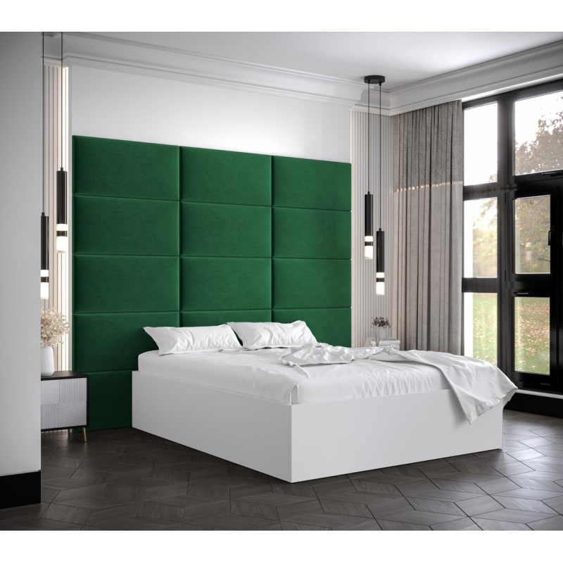 Dvojlůžko s čalouněnými panely MIA 1 - 140x200, bílé, zelené panely