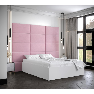 Dvojlůžko s čalouněnými panely MIA 1 - 140x200, bílé, růžové panely