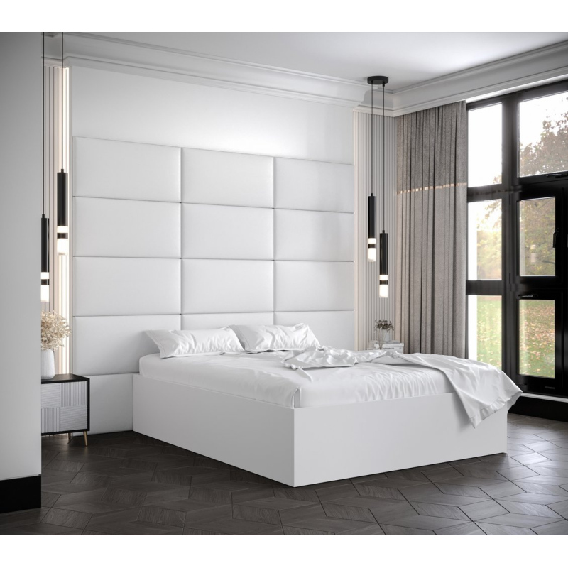 Dvojlůžko s čalouněnými panely MIA 1 - 140x200, bílé, bílé panely z ekokůže