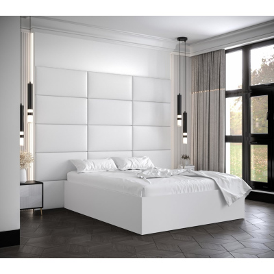 Dvojlůžko s čalouněnými panely MIA 1 - 160x200, bílé, bílé panely z ekokůže