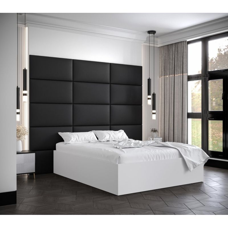 Dvojlůžko s čalouněnými panely MIA 1 - 160x200, bílé, černé panely z ekokůže