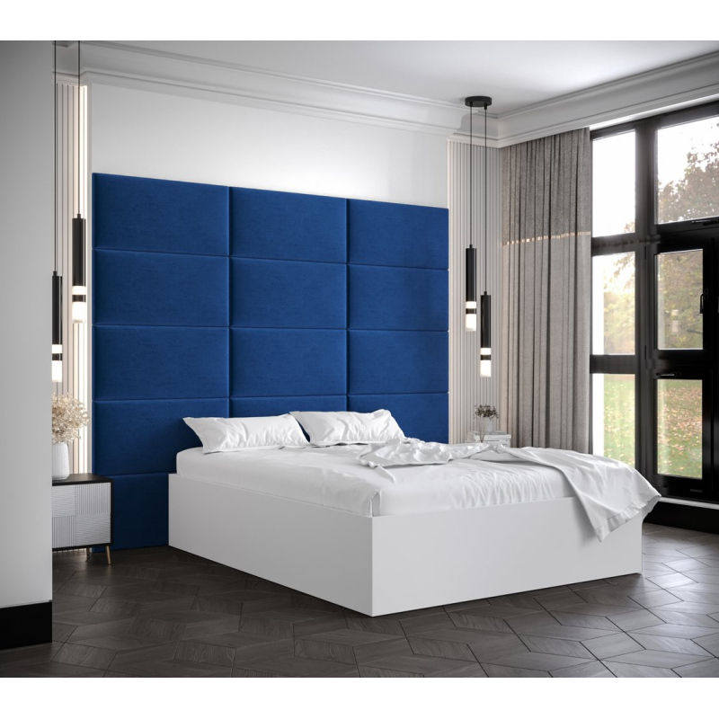 Dvojlůžko s čalouněnými panely MIA 1 - 160x200, bílé, modré panely