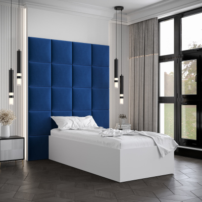 Jednolůžko s čalouněnými panely MIA 3 - 90x200, bílé, modré panely