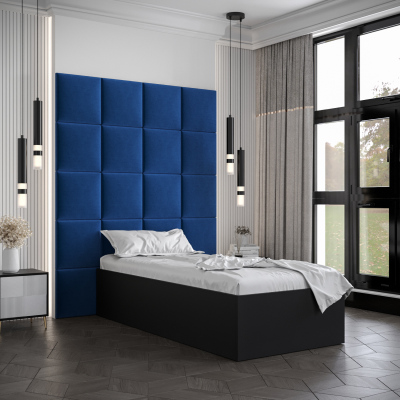 Jednolůžko s čalouněnými panely MIA 3 - 90x200, černé, modré panely