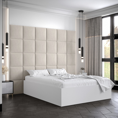 Manželská postel s čalouněnými panely MIA 3 - 140x200, bílá, béžové panely