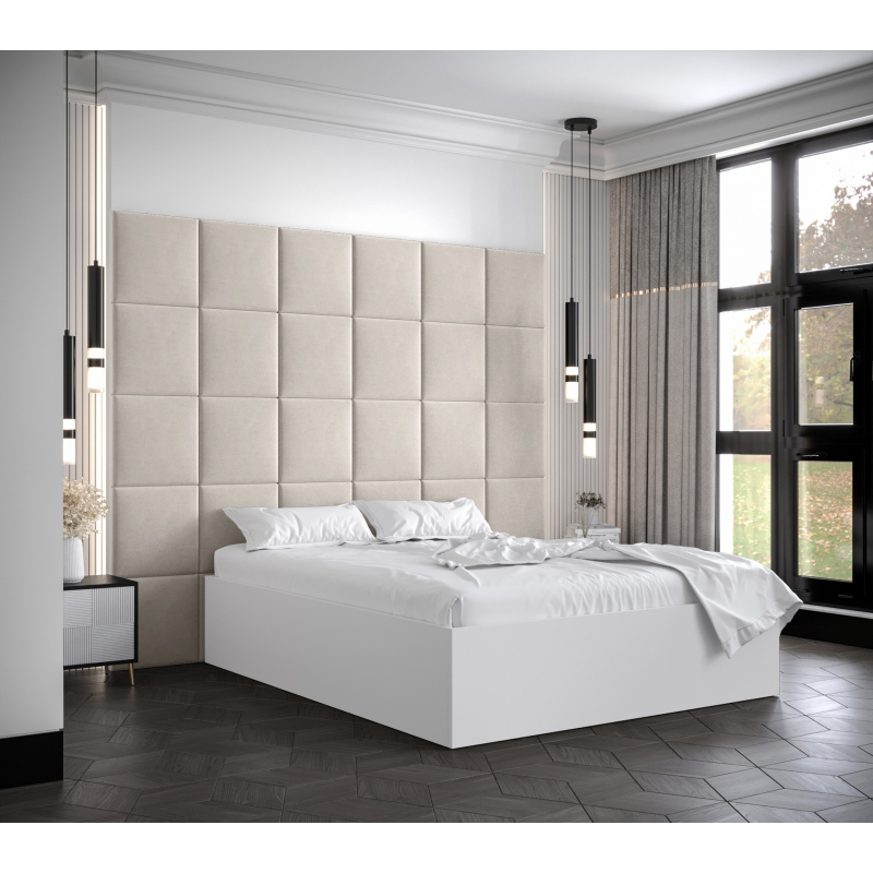 Manželská postel s čalouněnými panely MIA 3 - 140x200, bílá, béžové panely