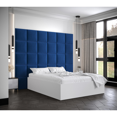 Manželská postel s čalouněnými panely MIA 3 - 140x200, bílá, modré panely