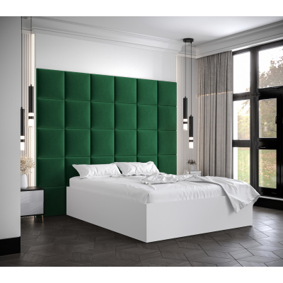 Manželská postel s čalouněnými panely MIA 3 - 140x200, bílá, zelené panely