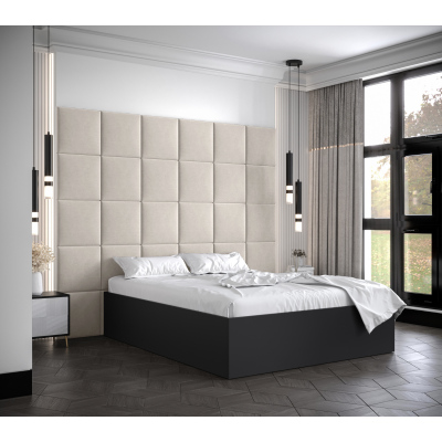 Manželská postel s čalouněnými panely MIA 3 - 140x200, černá, béžové panely