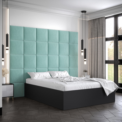 Manželská postel s čalouněnými panely MIA 3 - 140x200, černá, mátové panely