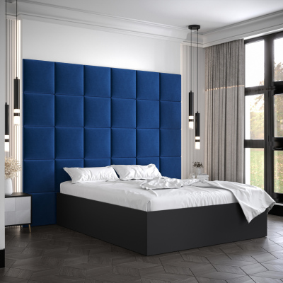 Manželská postel s čalouněnými panely MIA 3 - 140x200, černá, modré panely