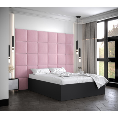 Manželská postel s čalouněnými panely MIA 3 - 140x200, černá, růžové panely