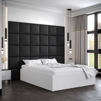 Manželská postel s čalouněnými panely MIA 3 - 160x200, bílá, černé panely z ekokůže